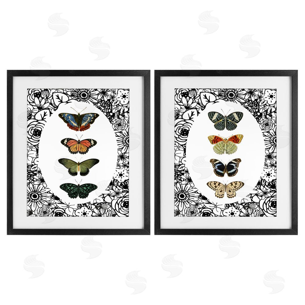 Sundance Graphics Floral Butterflies Lineup Black Framed Print Under Glass Wall Art