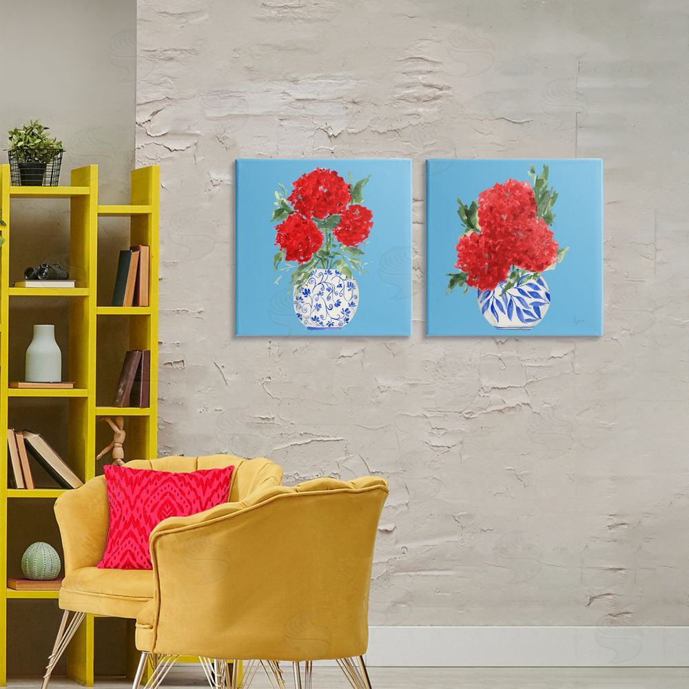 Sundance Graphics Bright Red & Blue Hydrangeas Canvas Wall Art Print in Room