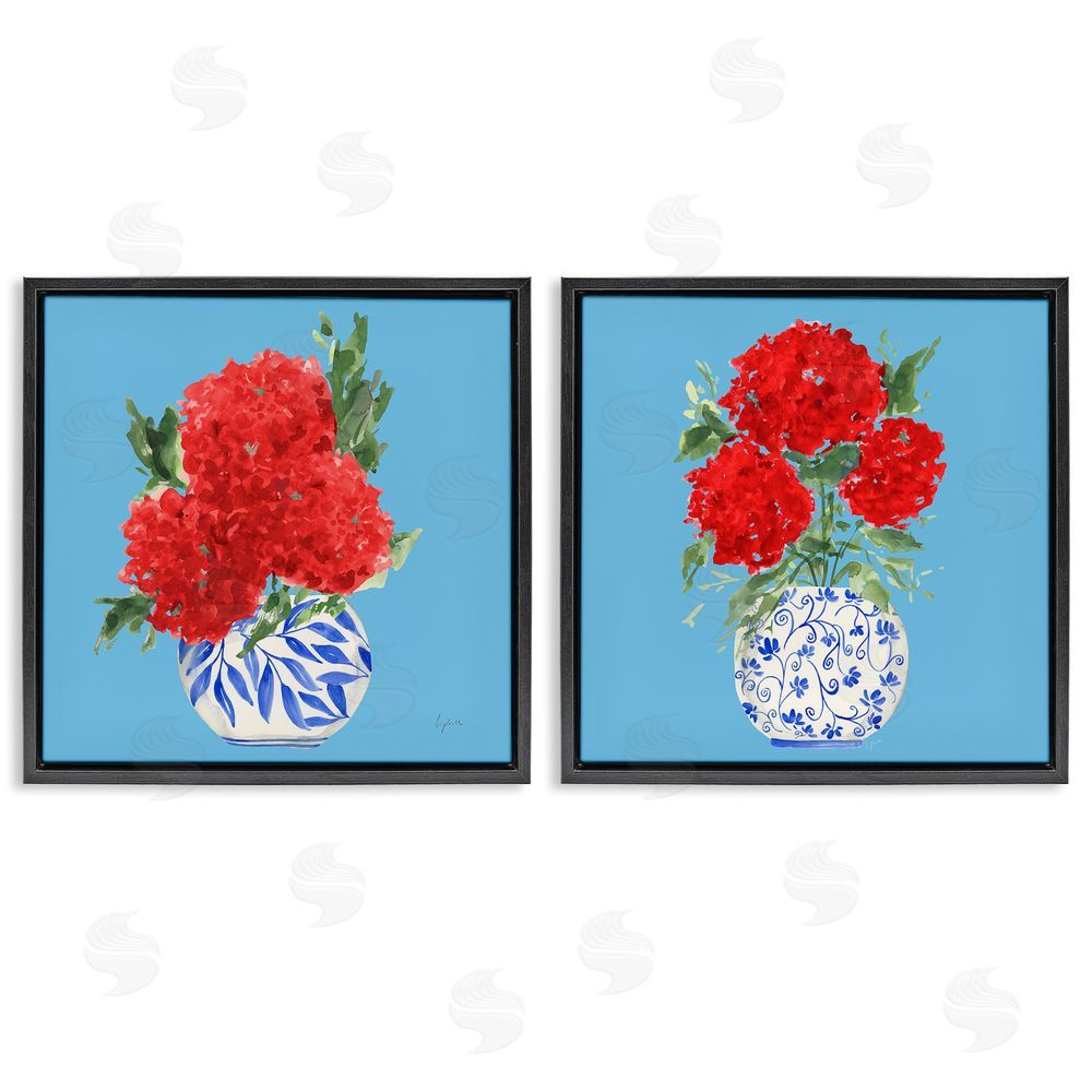 Sundance Graphics Bright Red & Blue Hydrangeas Black Floating Frame Canvas Wall Art Print