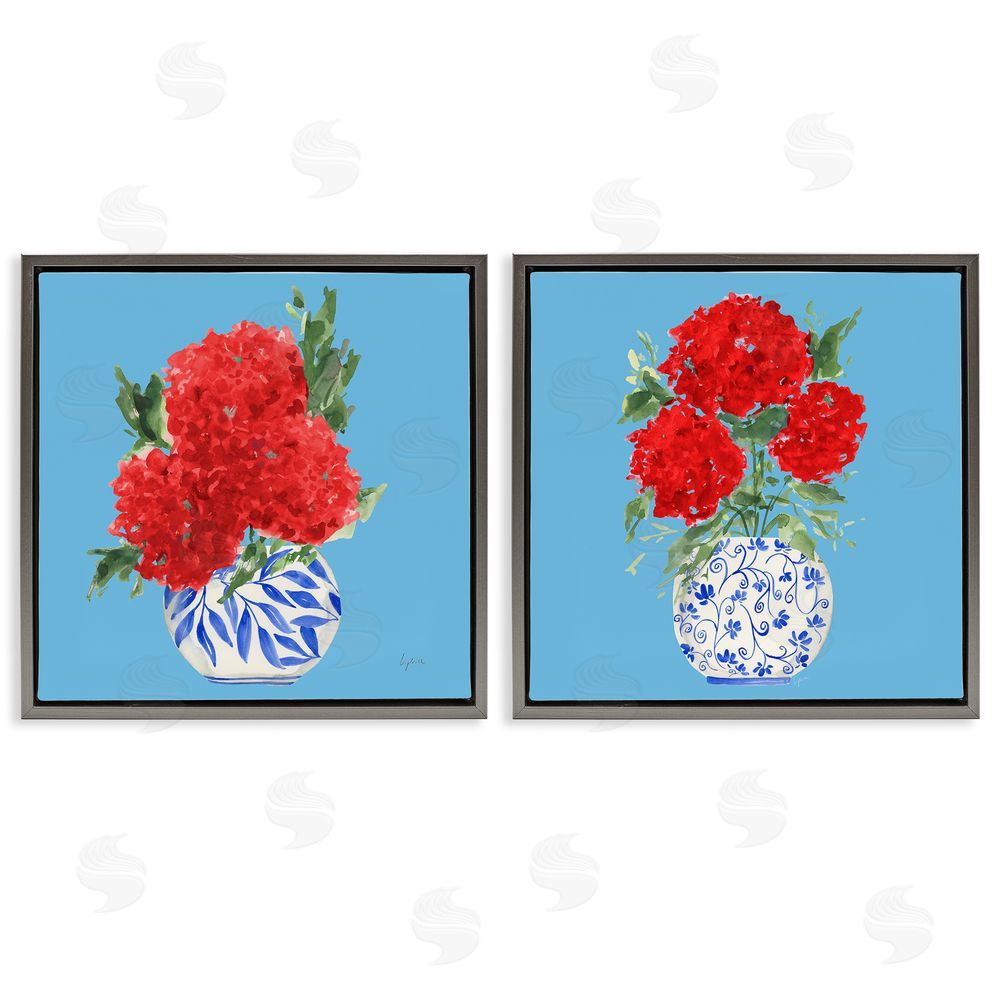 Sundance Graphics Bright Red & Blue Hydrangeas Gray Floating Frame Canvas Wall Art Print