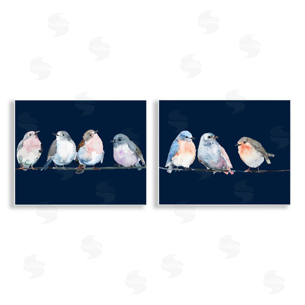Lorenzo Collective Perched Navy Toned Birds Wall Plaque Art Print