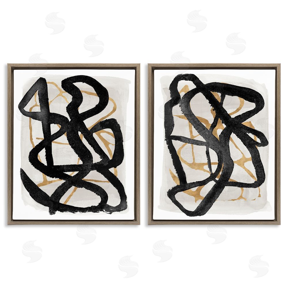 Sundance Graphics Contemporary Hindsight Squiggles Brown Floating Frame Canvas Wall Art Print