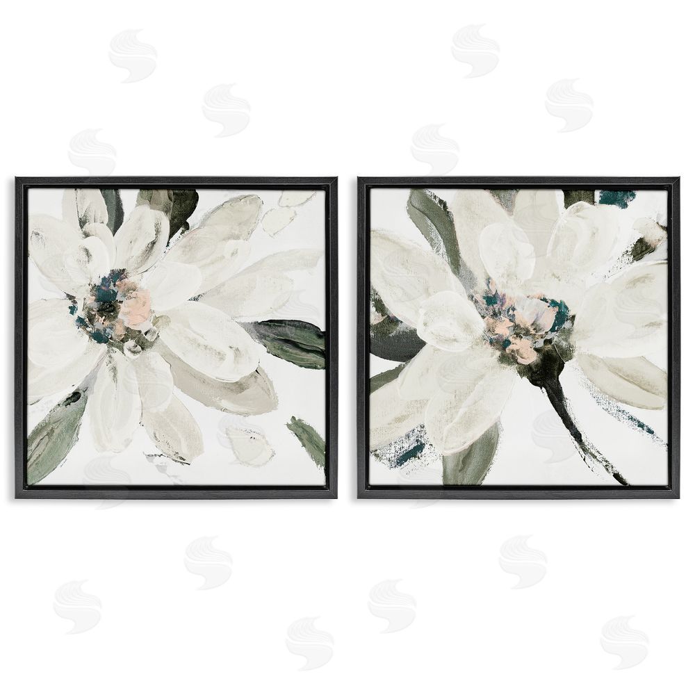 Sundance Graphics Naturally Blooming White Flowers Black Floating Frame Canvas Wall Art Print