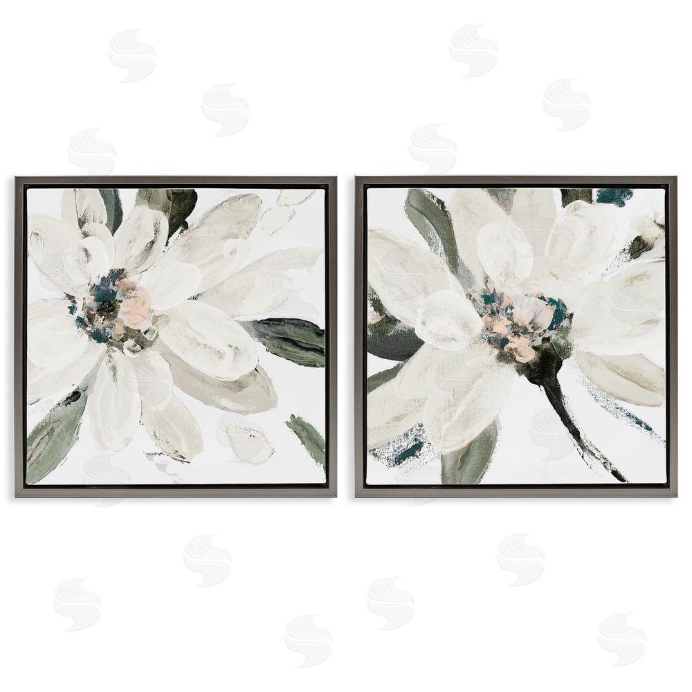 Sundance Graphics Naturally Blooming White Flowers Gray Floating Frame Canvas Wall Art Print