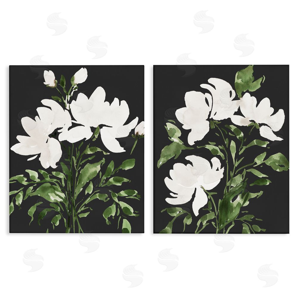 Lucille Price White On Black Blooms Stretched Canvas Wall Art Print