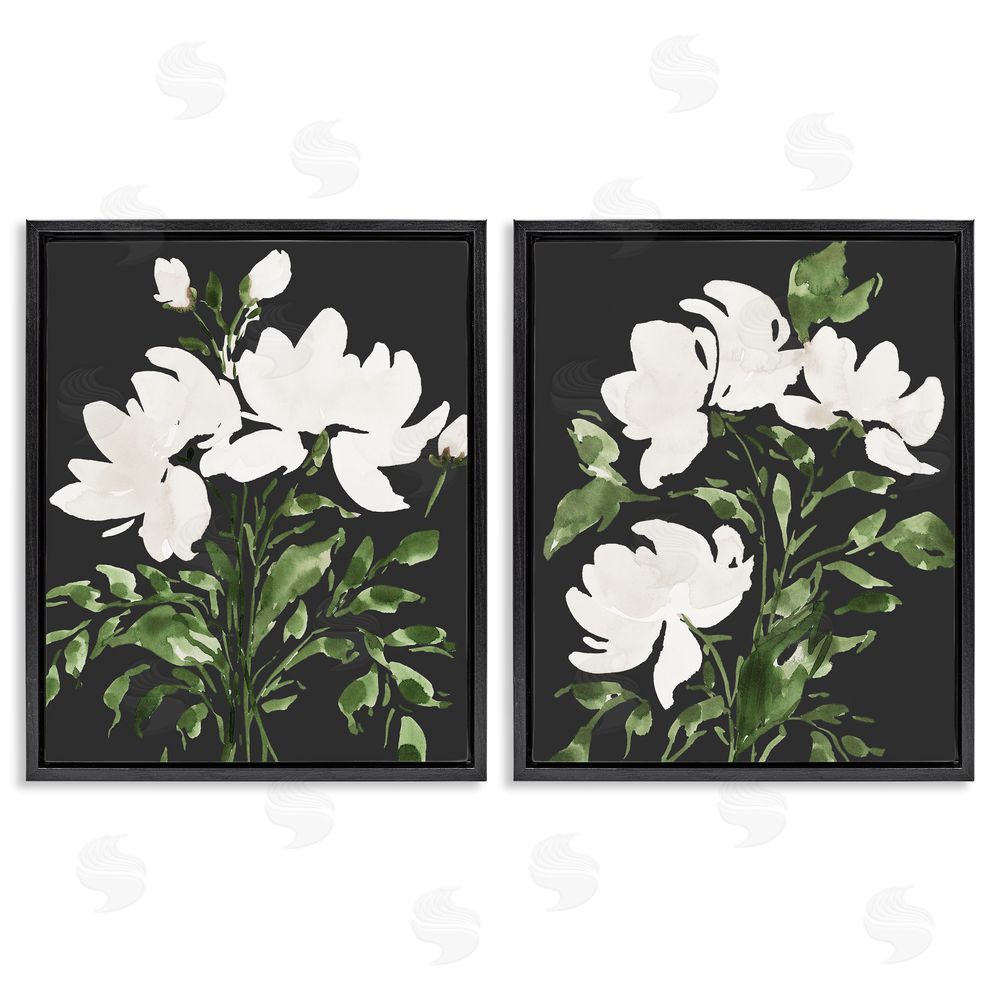 Lucille Price White On Black Blooms Black Floating Frame Canvas Wall Art Print