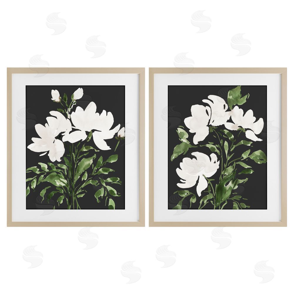 Lucille Price White On Black Blooms Brown Framed Print Under Glass Wall Art