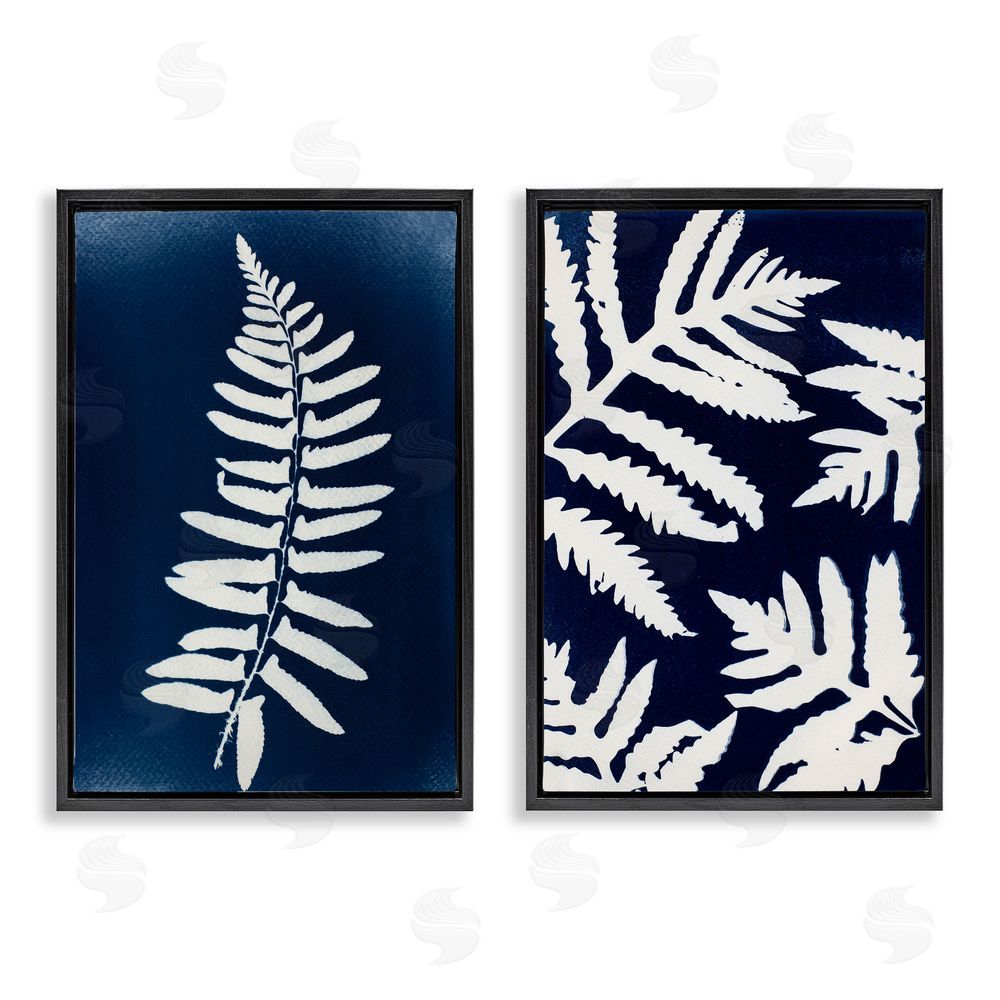 Lynn Byrd Fern Leaves on Indigo Black Floating Frame Canvas Wall Art