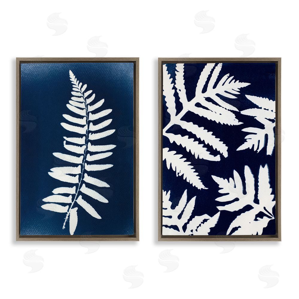 Lynn Byrd Fern Leaves on Indigo Brown Floating Frame Canvas Wall Art
