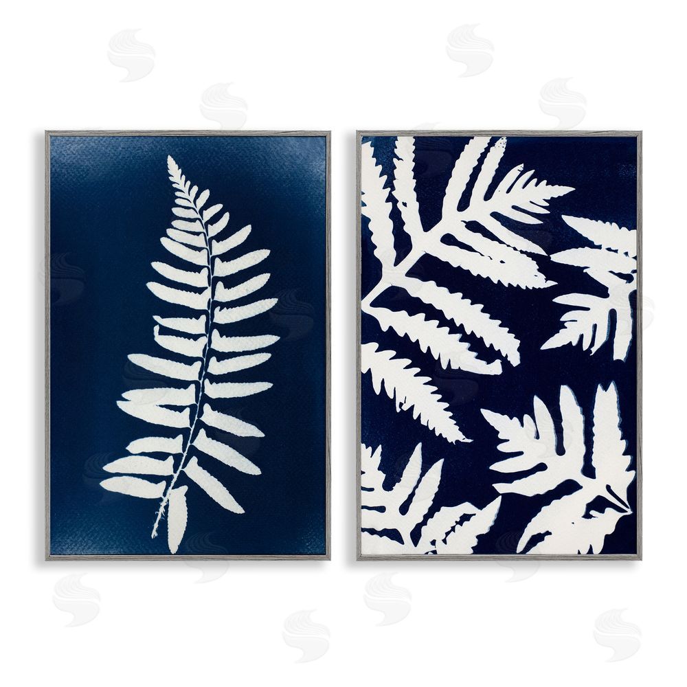 Lynn Byrd Fern Leaves on Indigo Gray Framed Giclee Wall Art Print