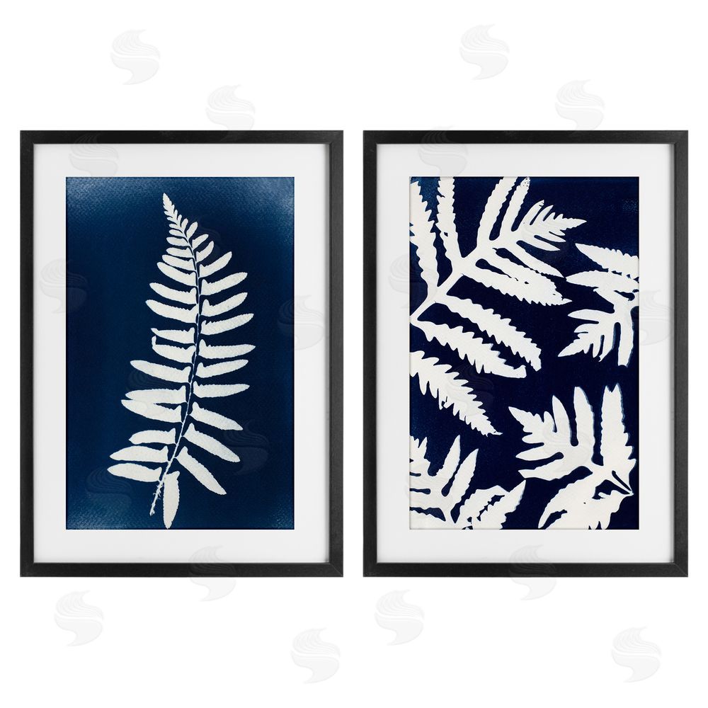 Lynn Byrd Fern Leaves on Indigo Black Framed Print Under Glass with Mat Wall Art