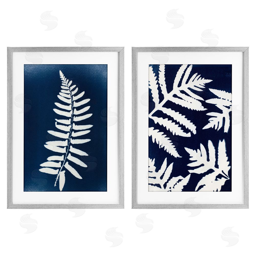 Lynn Byrd Fern Leaves on Indigo Gray Framed Print Under Glass with Mat Wall Art
