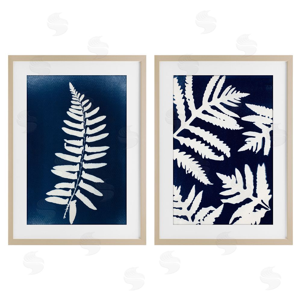 Lynn Byrd Fern Leaves on Indigo Brown Framed Print Under Glass with Mat Wall Art