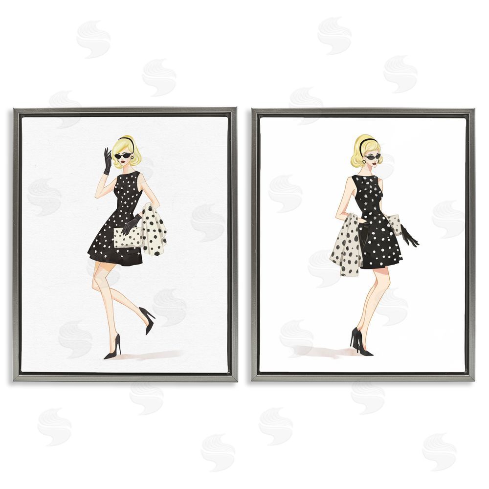 Ziwei Li Retro Glam Female Gray Floating Frame Canvas Wall Art Print