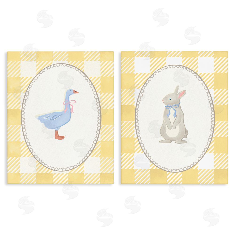 The Paper Curator Goose & Bunny Yellow Gingham Stretched Canvas Wall Art