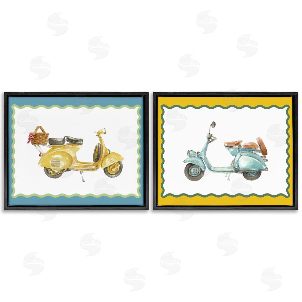 Lanie Loreth Wavy Bordered Scooters Black Floating Framed Canvas Wall Art Print