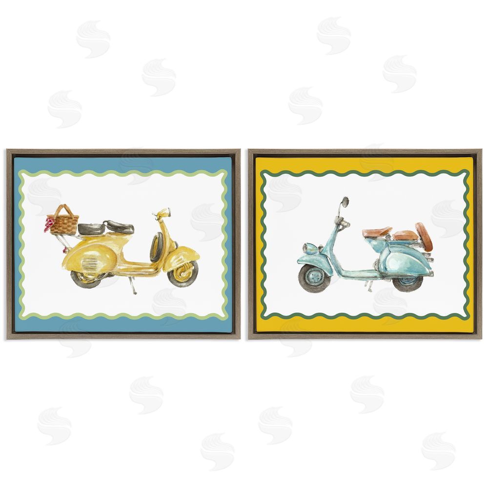 Lanie Loreth Wavy Bordered Scooters Brown Floating Framed Canvas Wall Art Print