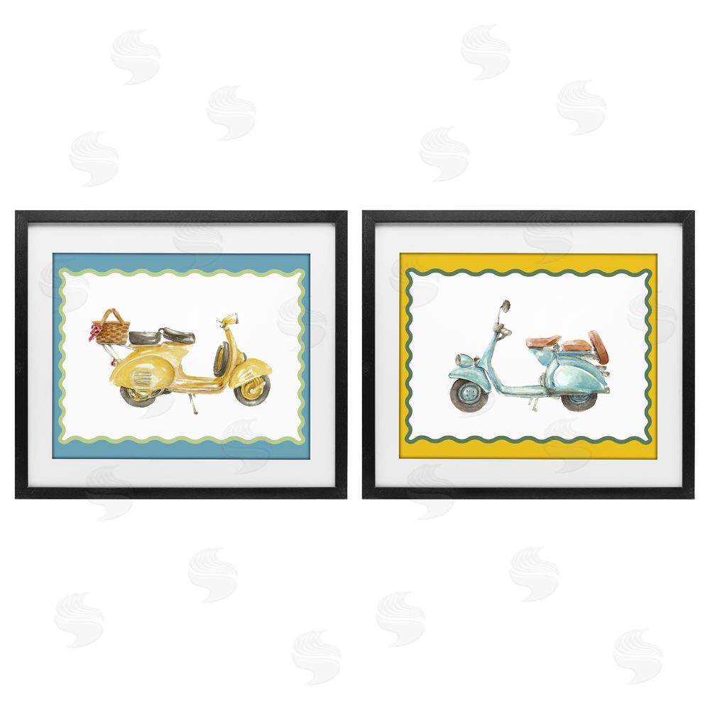 Lanie Loreth Wavy Bordered Scooters Black Framed Print Under Glass with White Mat Wall Art