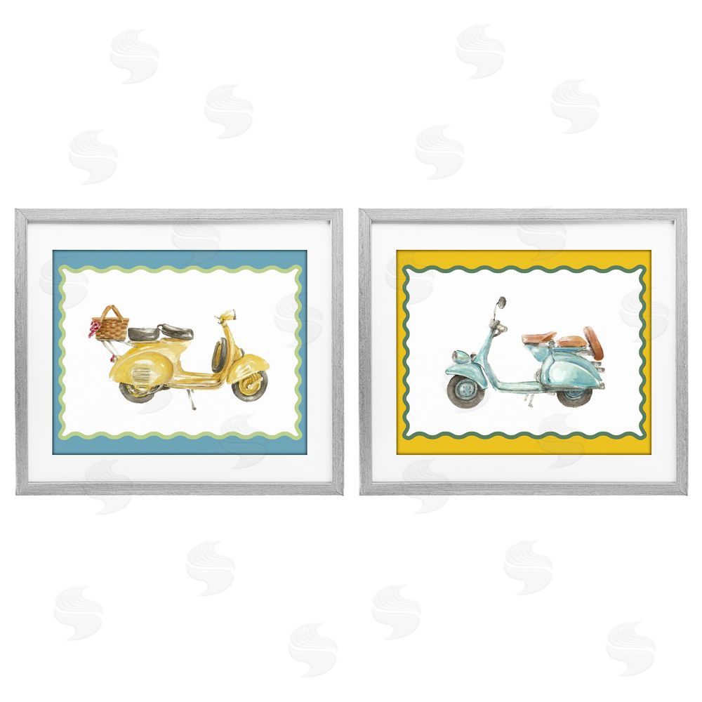 Lanie Loreth Wavy Bordered Scooters Gray Framed Print Under Glass with White Mat Wall Art
