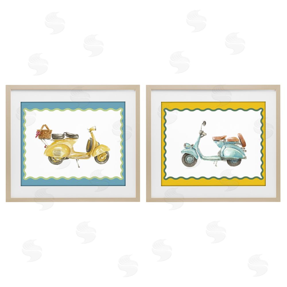 Lanie Loreth Wavy Bordered Scooters Brown Framed Print Under Glass with White Mat Wall Art