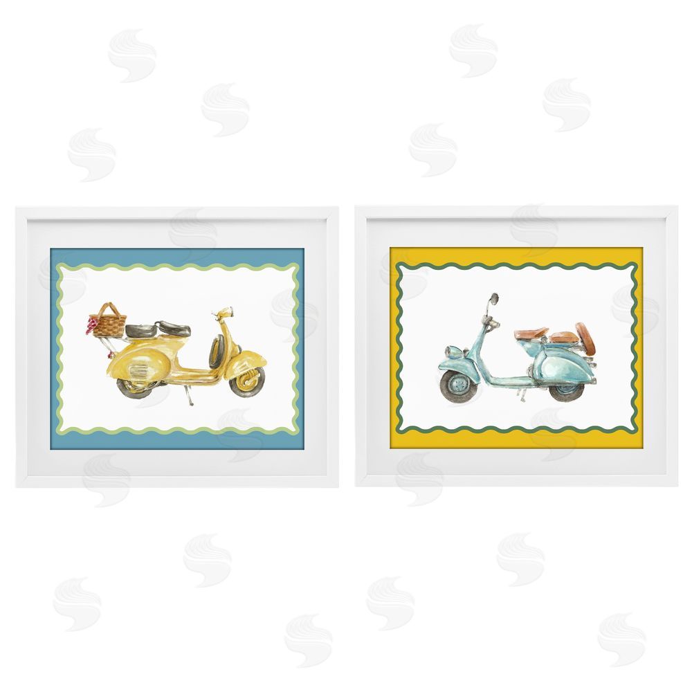 Lanie Loreth Wavy Bordered Scooters White Framed Print Under Glass with White Mat Wall Art