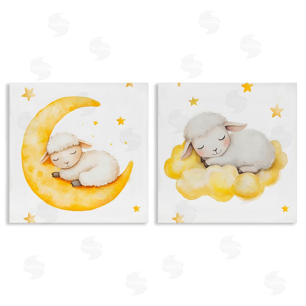 LSR Design Studio Sleeping Sheep Cloud and Moon Stretched Canvas Wall Art Print