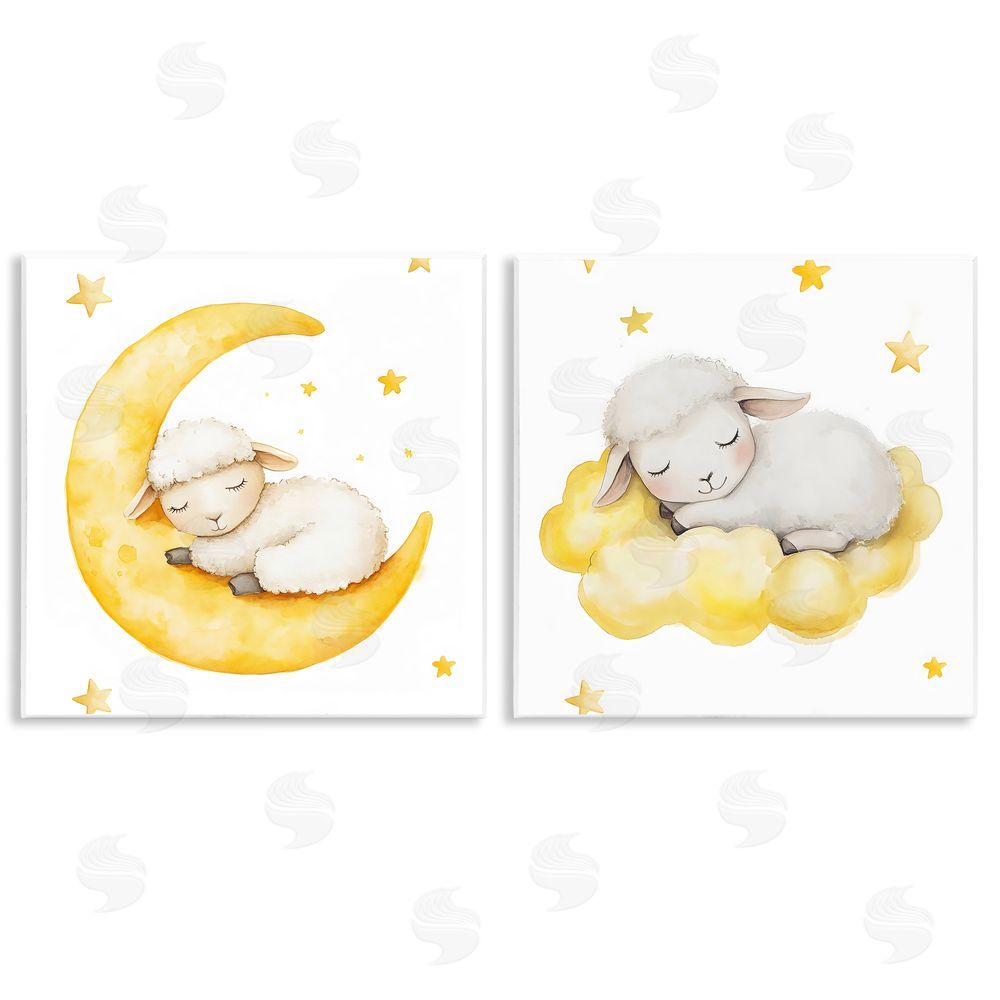 LSR Design Studio Sleeping Sheep Cloud and Moon Wall Plaque Printed Art