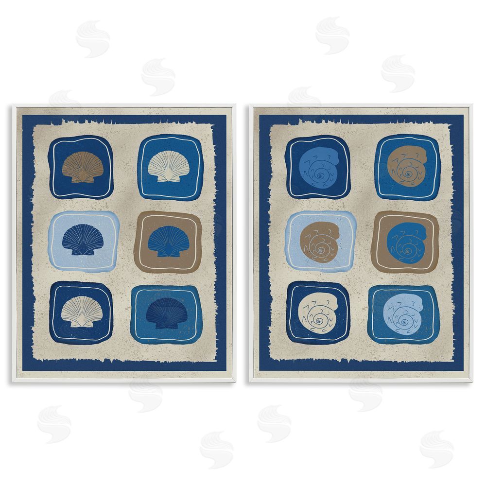 Julia Frost Blue Blocked Seashells White Framed Giclee Wall Art Print