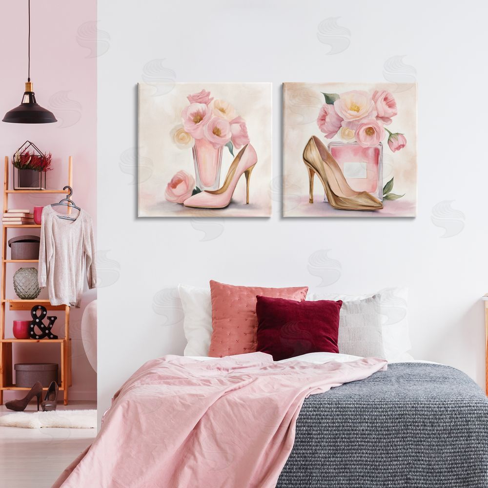 Kim Allen Blush Pink Beauty Stretched Cavas Wall Art Set in Room