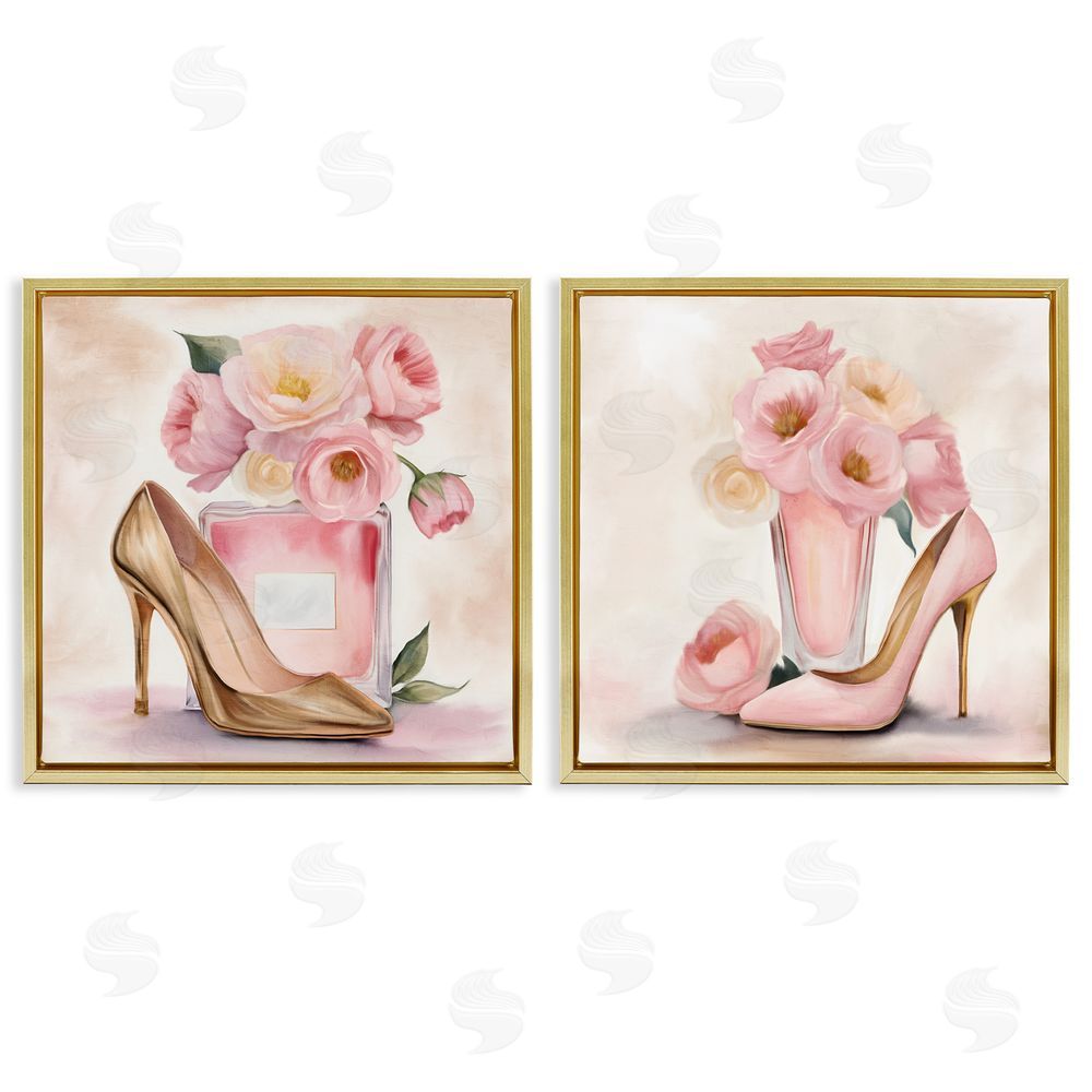 Kim Allen Blush Pink Beauty Gold Floating Frame Canvas Wall Art Print