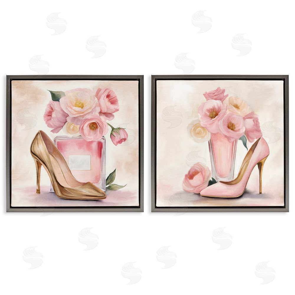 Kim Allen Blush Pink Beauty Gray Floating Frame Canvas Wall Art Print