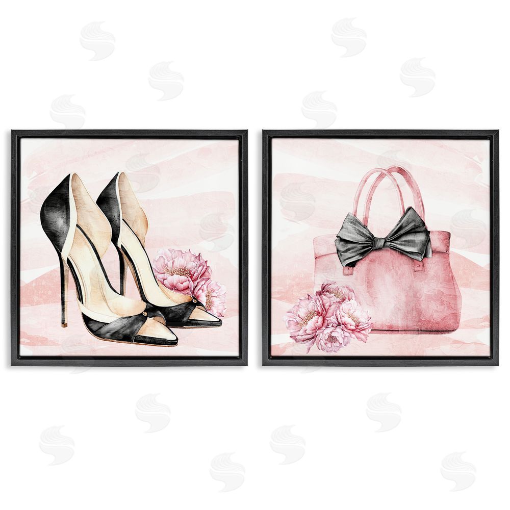 Kim Allen Rosy Glam Time Shoes Black Floating Frame Canvas Wall Art Print