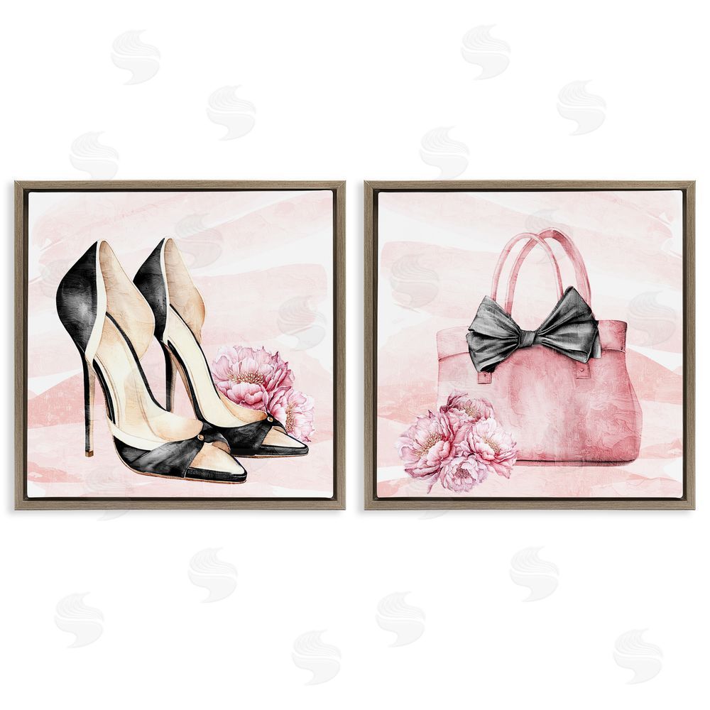 Kim Allen Rosy Glam Time Shoes Brown Floating Frame Canvas Wall Art Print