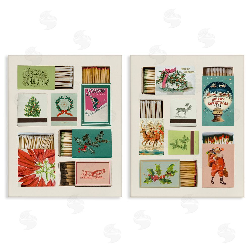 Victoria Barnes Festive Christmas Match Boxes Canvas Wall Art Set