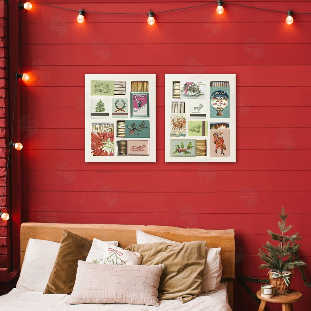 Victoria Barnes Festive Christmas Match Boxes Printed Wall Art Set in Room