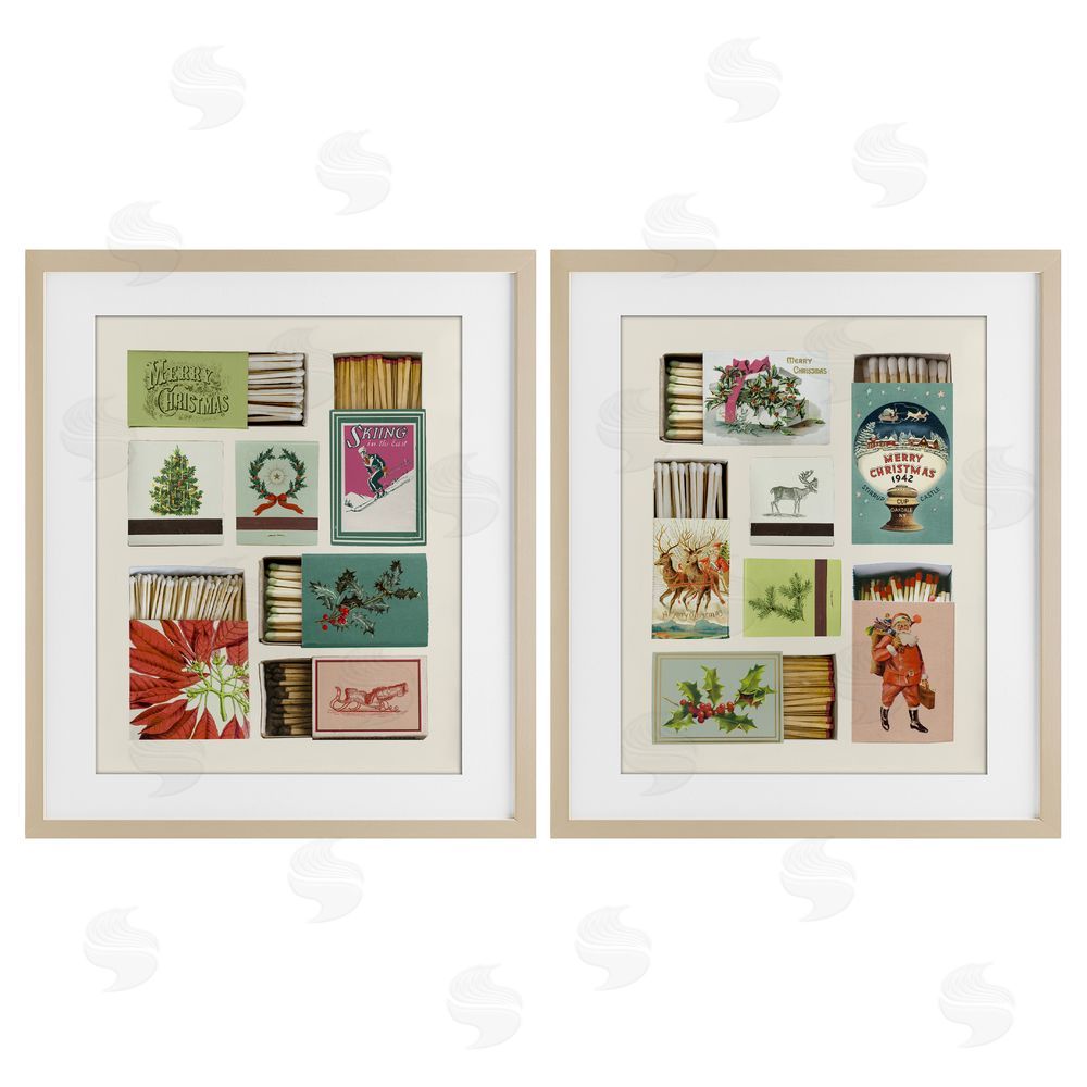 Victoria Barnes Festive Christmas Match Boxes Birch Framed Print Under Glass Set