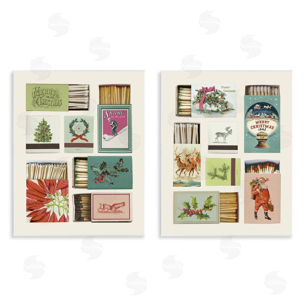 Victoria Barnes Festive Christmas Match Boxes Wall Plaque Printed Art Set