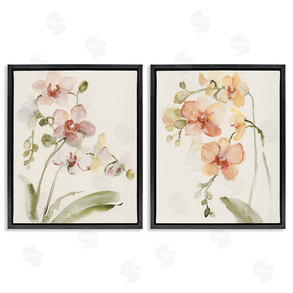 Victoria Barnes Delicate Orchids in Bloom Black Floating Frame Canvas Wall Art Print