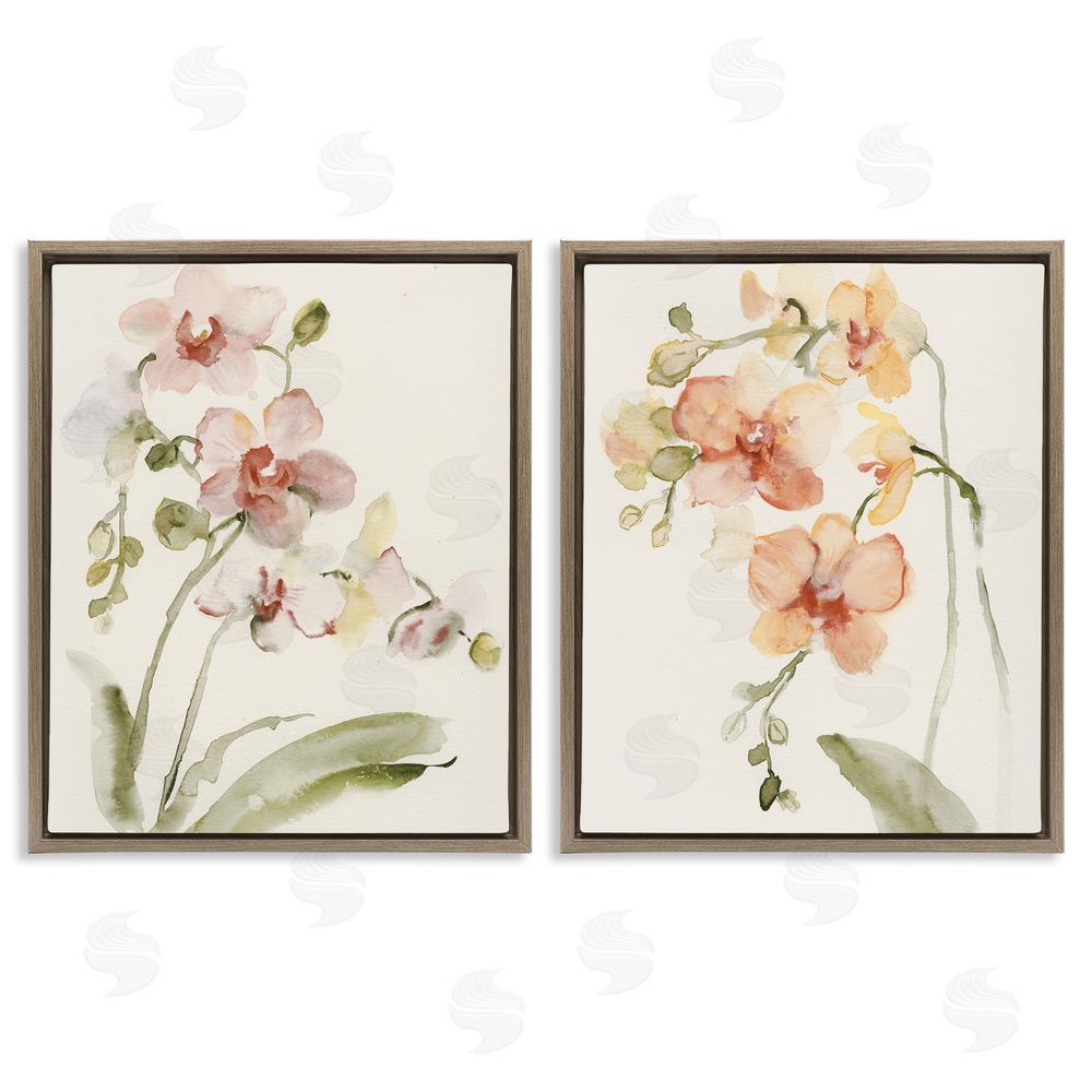 Victoria Barnes Delicate Orchids in Bloom Brown Floating Frame Canvas Wall Art Print