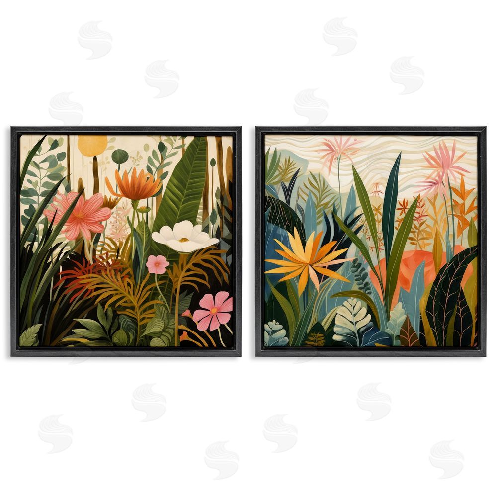 Lazar Studio Botanical Embrace Blooms Black Floating Frame Stretched Canvas Wall Art Print