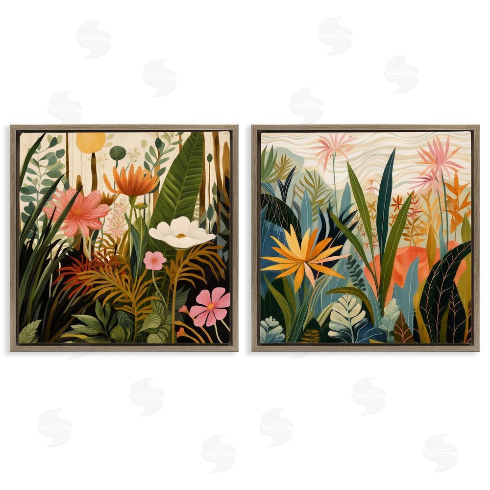 Lazar Studio Botanical Embrace Blooms Brown Floating Frame Stretched Canvas Wall Art Print