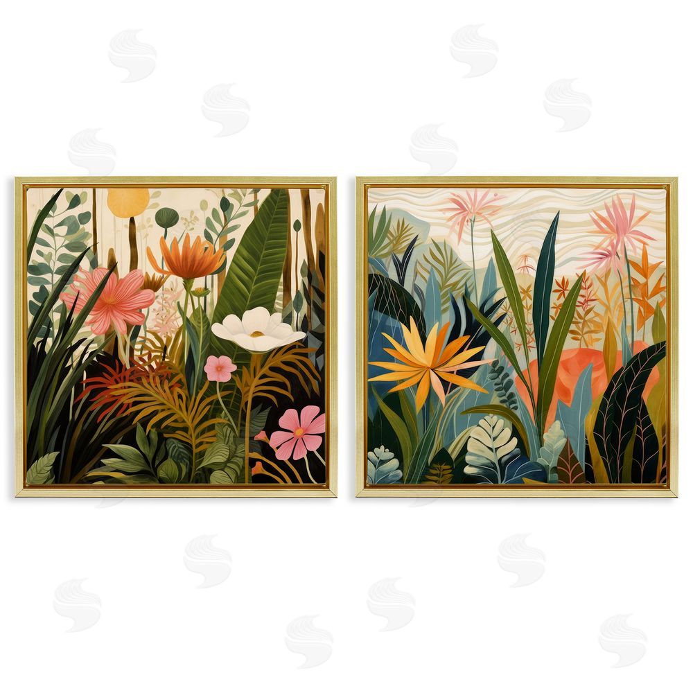 Lazar Studio Botanical Embrace Blooms Gold Floating Frame Stretched Canvas Wall Art Print