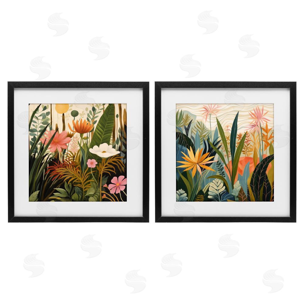 Lazar Studio Botanical Embrace Blooms Black Framed Print Under Glass with Matting Wall Art