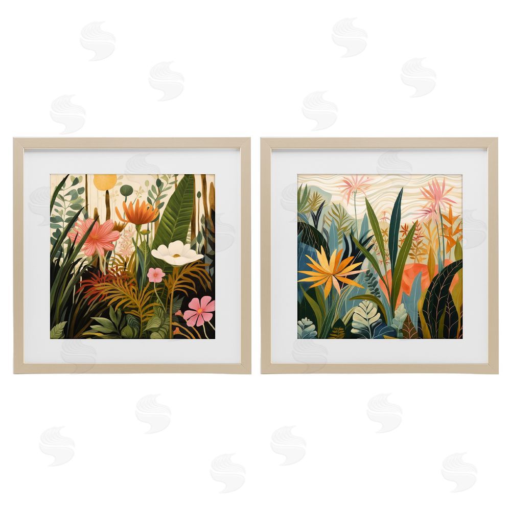 Lazar Studio Botanical Embrace Blooms Brown Framed Print Under Glass with Matting Wall Art