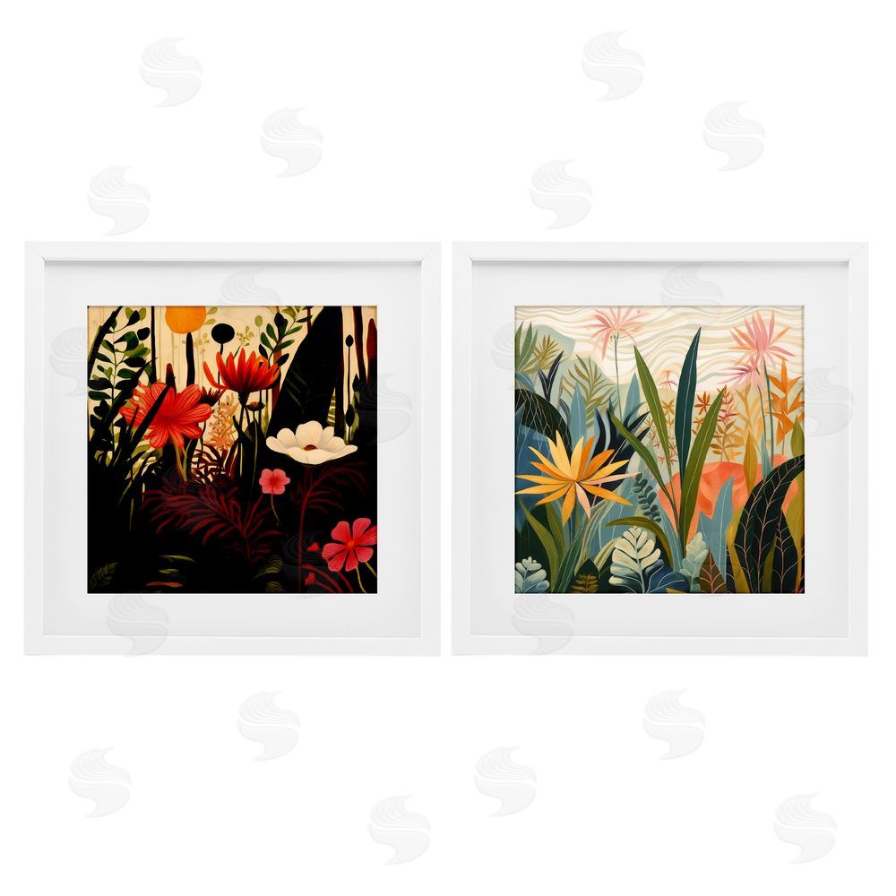 Lazar Studio Botanical Embrace Blooms White Framed Print Under Glass with Matting Wall Art
