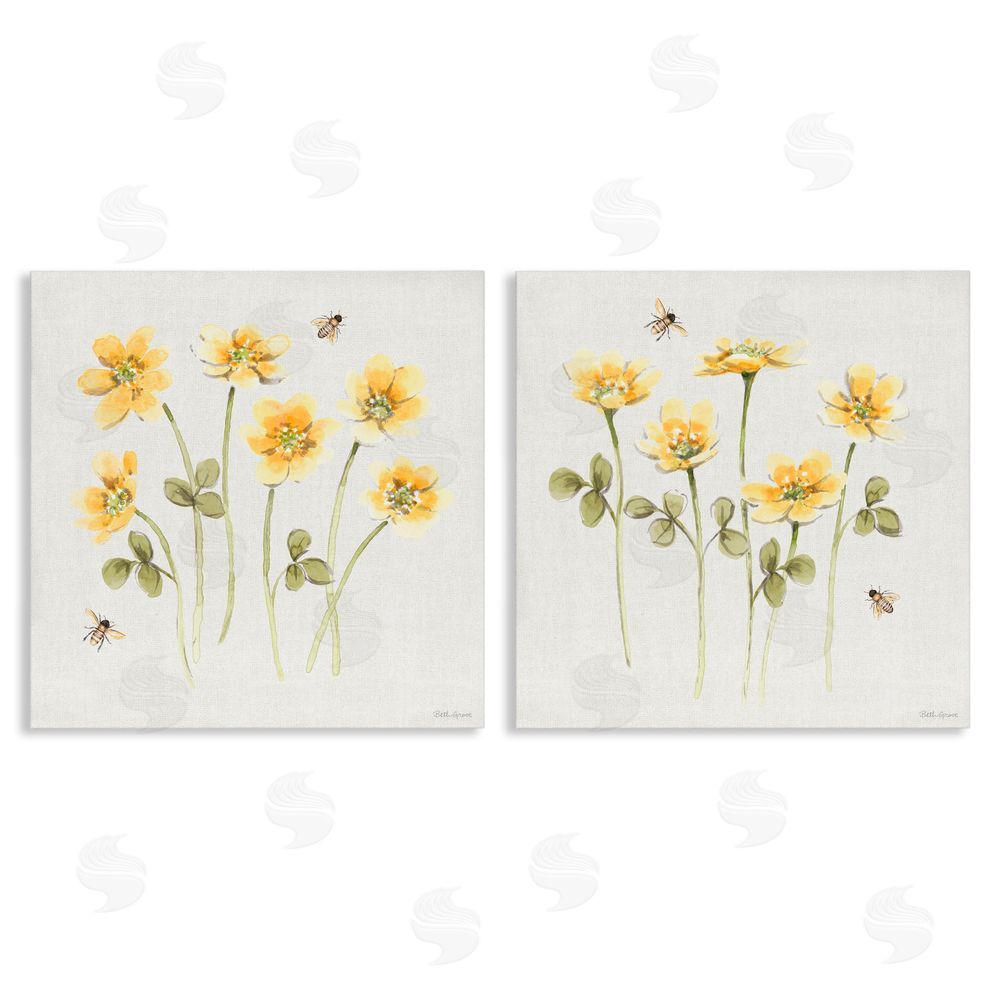 Beth Grove Sweet Honey Flowers & Bees Stretched Canvas Wall Art Print