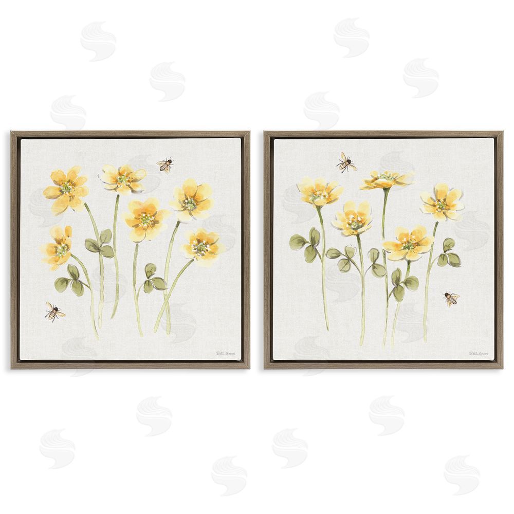 Beth Grove Sweet Honey Flowers & Bees Brown Floating Framed Canvas Wall Art Print