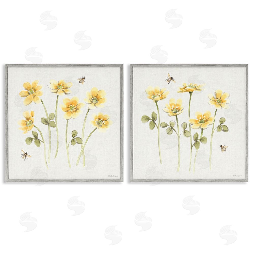 Beth Grove Sweet Honey Flowers & Bees Gray Framed Giclee Wall Art Print
