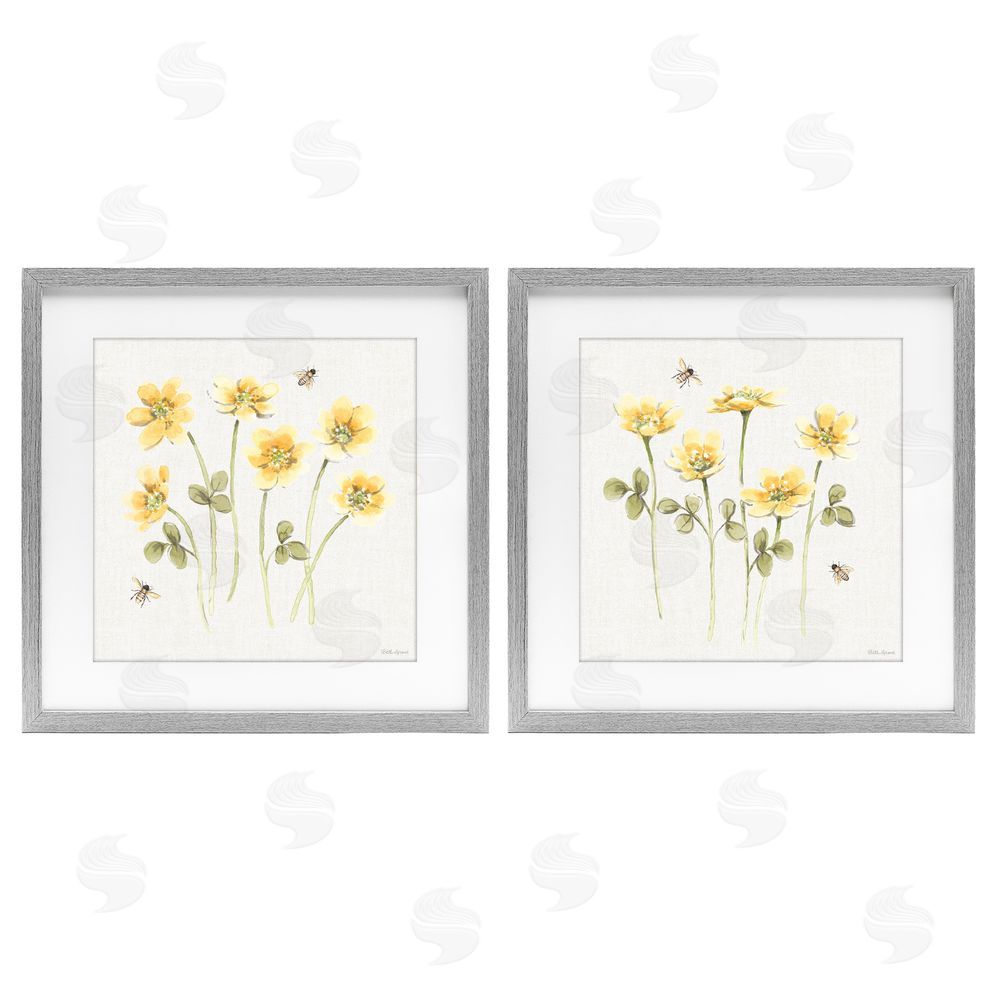 Beth Grove Sweet Honey Flowers & Bees Gray Framed Print Under Glass with White Mat Wall Art
