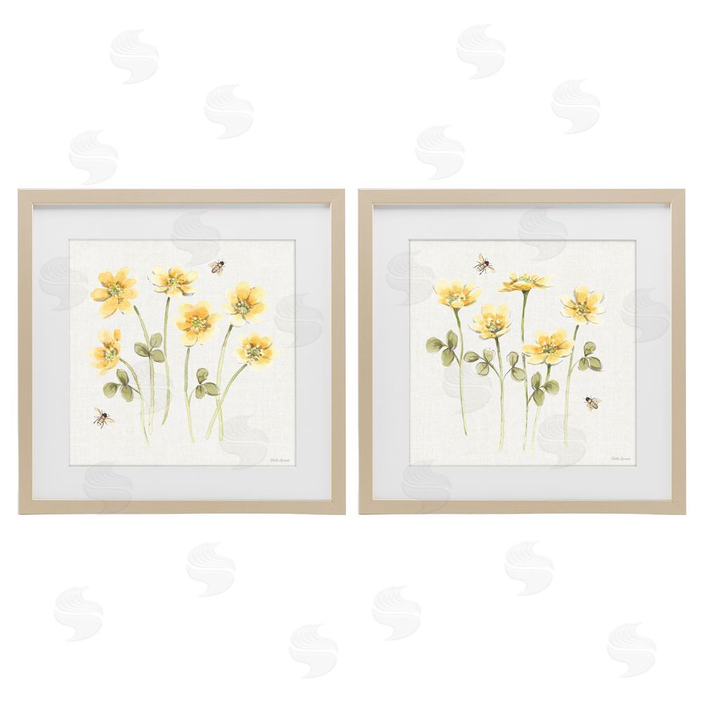 Beth Grove Sweet Honey Flowers & Bees Brown Framed Print Under Glass with White Mat Wall Art